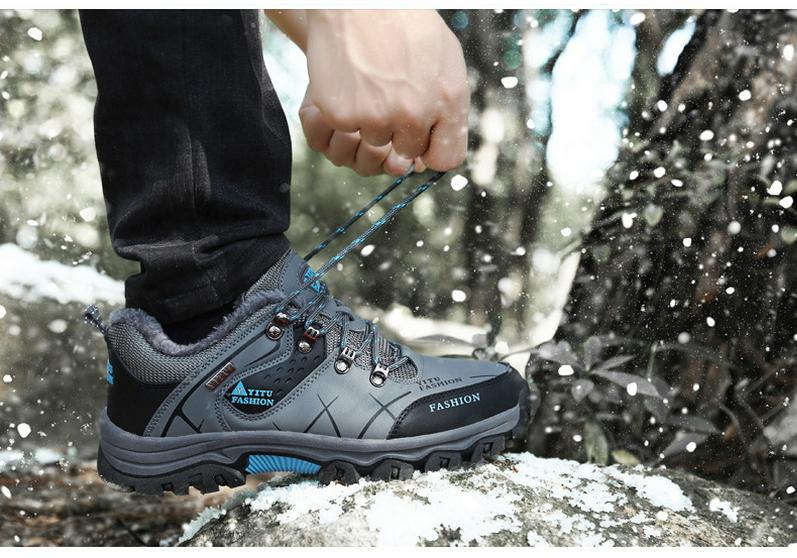 Men's Waterproof Winter Hiking Boots with Fleece Lining, Non-Slip, Wear-Resistant, Durable Outdoor Shoes for Construction and Labor Protection.