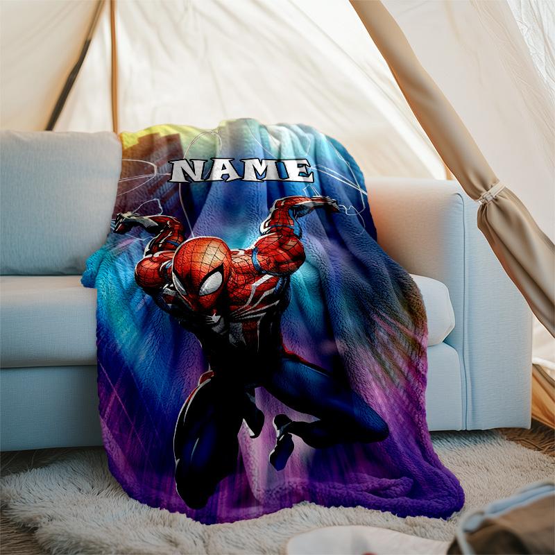 Customizable Spider Man Throw Blanket – Personalized Name, All-Season Cozy Snug Blanket, Machine Washable, Personalized Blanket