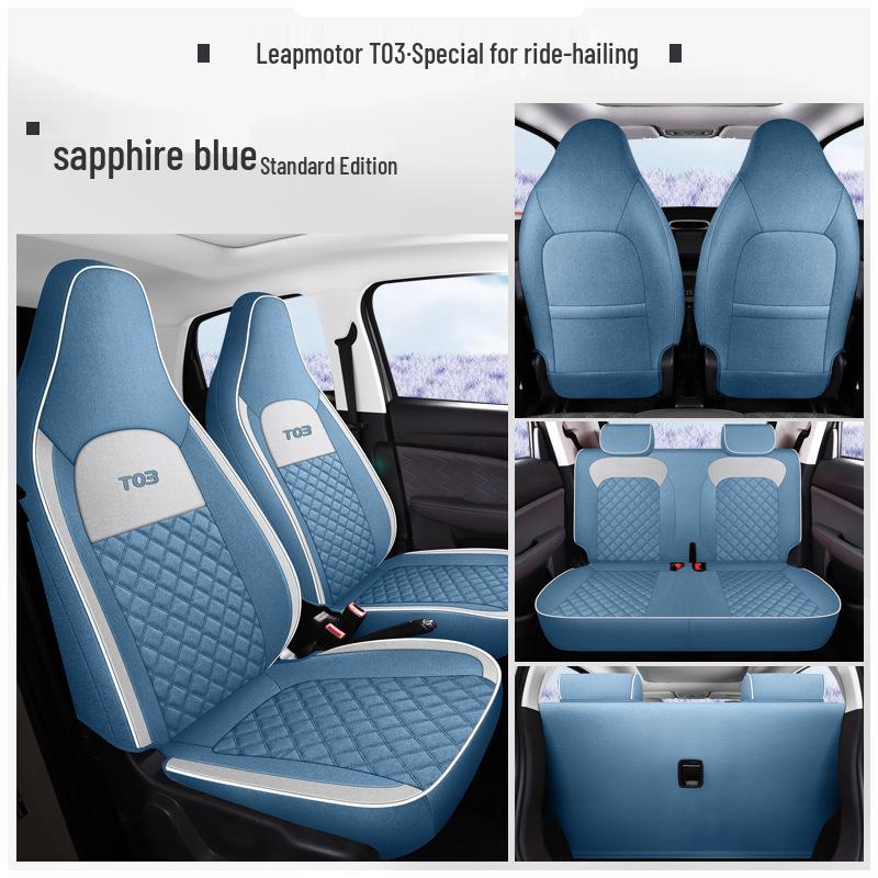 Leapmotor T03 Universal Cartoon Linen Car Seat Cover Set, Full Surround, Four Seasons.