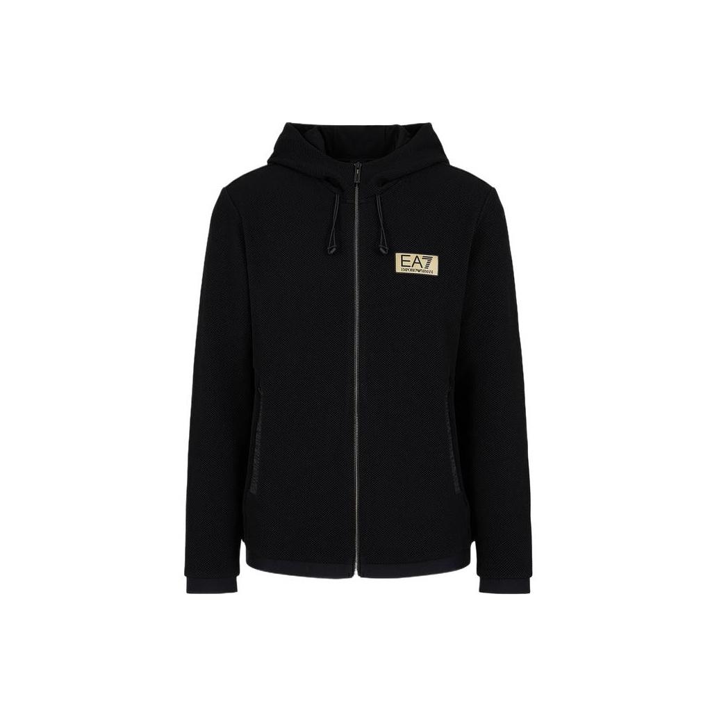 Emporio Armani EA7 Весна-Лето 24 Худи на молнии с принтом букв и цифр Мужские худи Черный 3DPM12-PJG1Z-1200 S