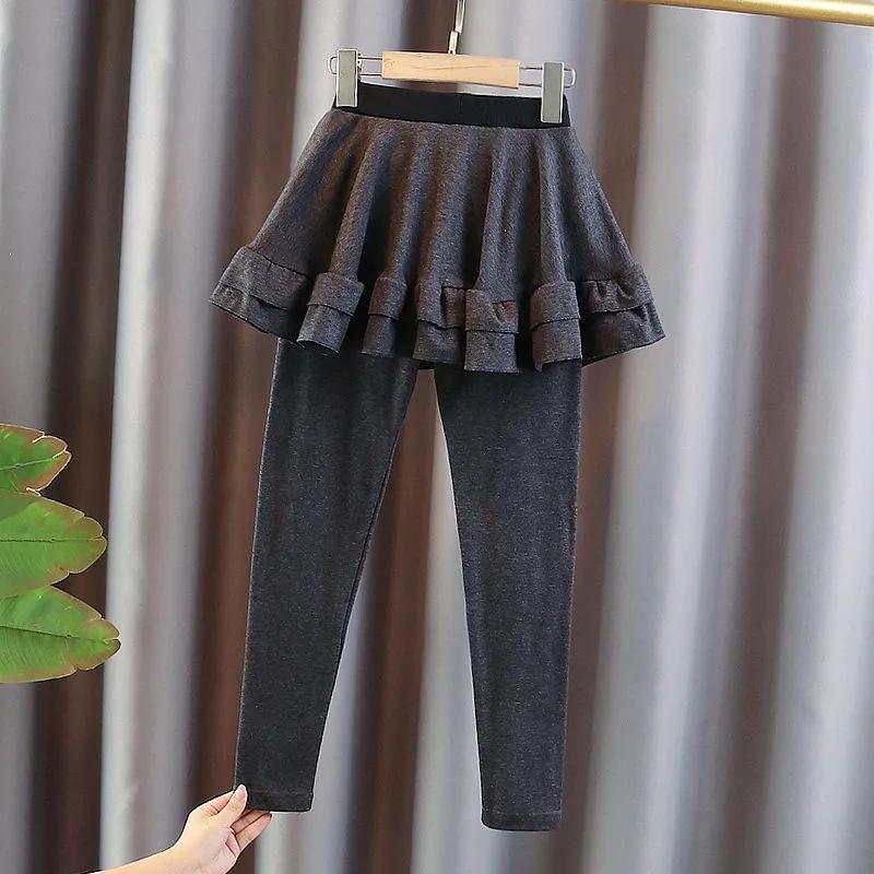 

Стильные бархатные леггинсы с юбкой для девочек: Утолщенная модель из двух частей для осени/зимы — идеально подходит для модных детей среднего и старшего возраста. 170 cm серый