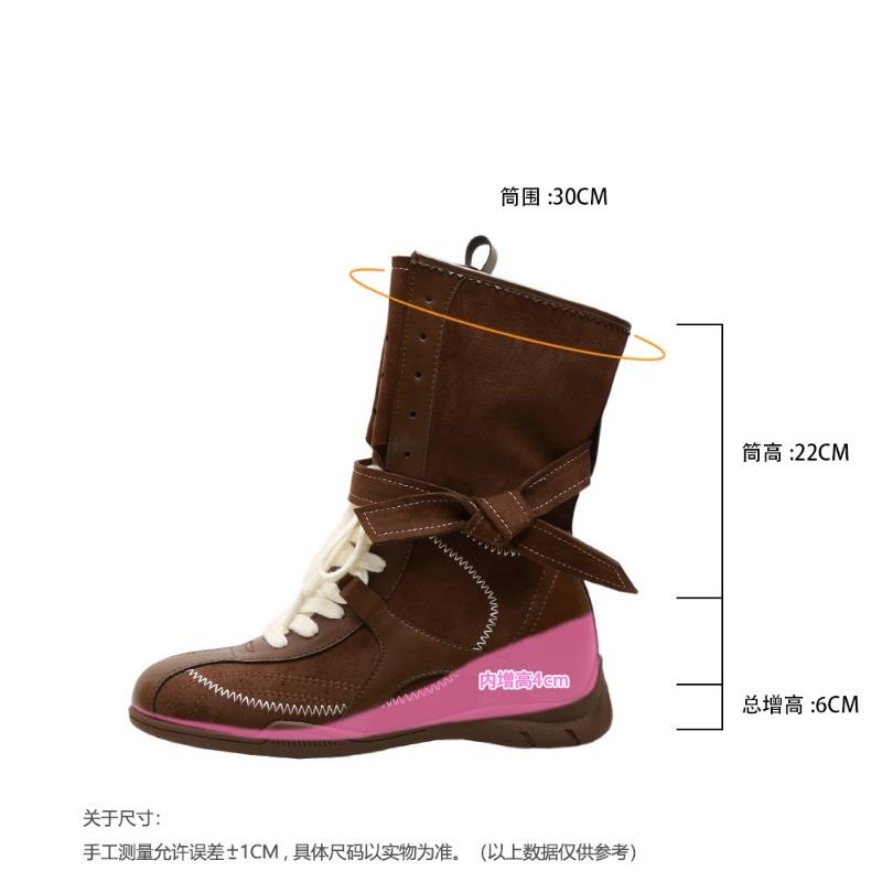 Boxing Boots 6 Inner Height Increase Retro Martin Boots Women's Autumn New Western Boots Color Matching Lace-up Boxing Shoes