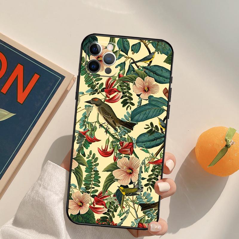 

Garden Birds Vintage Tropical FLORAL Funda Case For iPhone 16 Pro Max 15 14 11 12 13 Pro Max Mini XR 16e 16 15 Plus Phone Cover iPhone 12Pro MAX