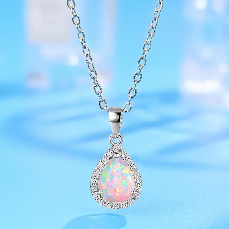 Water Drop Opal Pendant Necklace Zircon Hemming Copper Plated Real Gold High Quality Opal Opal Jewelry