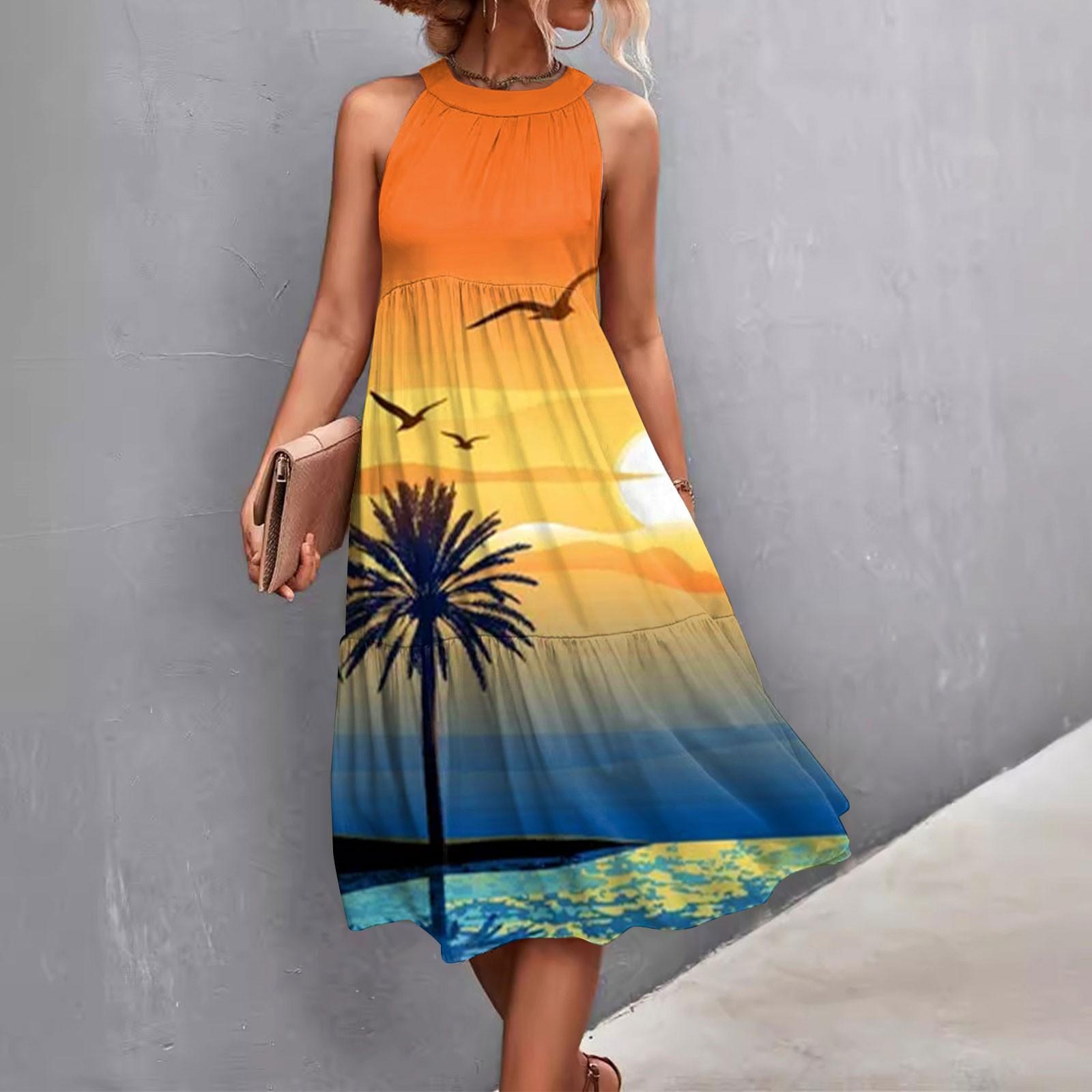 

Женские летние свободные повседневные пляжные платья без рукавов с однотонным принтом и висячим вырезом L синий