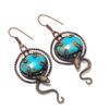 Arizona Turquoise 999 Copper Wire Wrapped Earrings, Handmade Gemstone Jewelry Earrings For Memorial Day