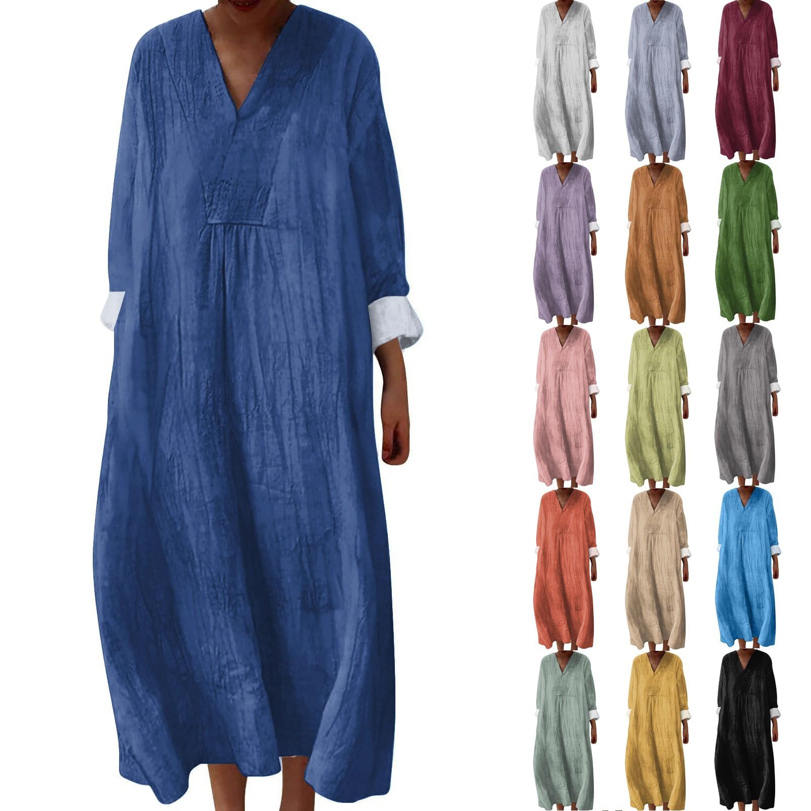 

Women s Casual And Fashionable V-Veck Solid Color Long Sleeved Dress Long Sleeved Dress XXL чорний