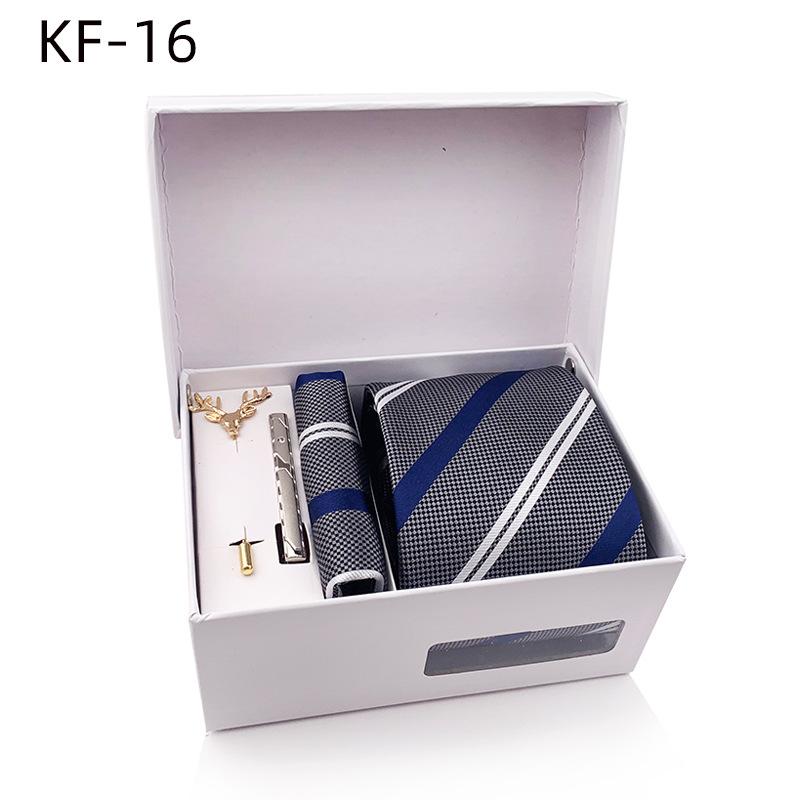 Pánská dárková krabička s pruhovanou kravatou, 6dílná sada, manžety na kapesní ručník na kravatu