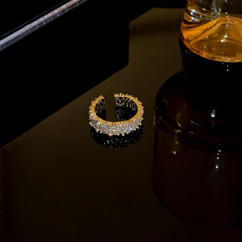 18K Gold Plated Pearl & Diamond Open Ring: High-End Fashion Jewelry for Women