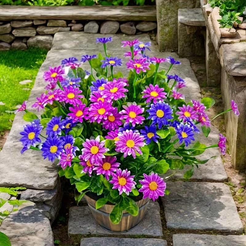 2/4/8PCS Artificial Chrysanthemum Daisy Flowers Plastic Simulation Plants Decorative Ornament for Outdoor Home Garden Display