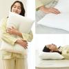 Washable, concave pillow, 43 x 63 cm, made in Japan, provides head support, uses 400g of Teijin's Crystal (Crysta) cotton, and is washable and white.
