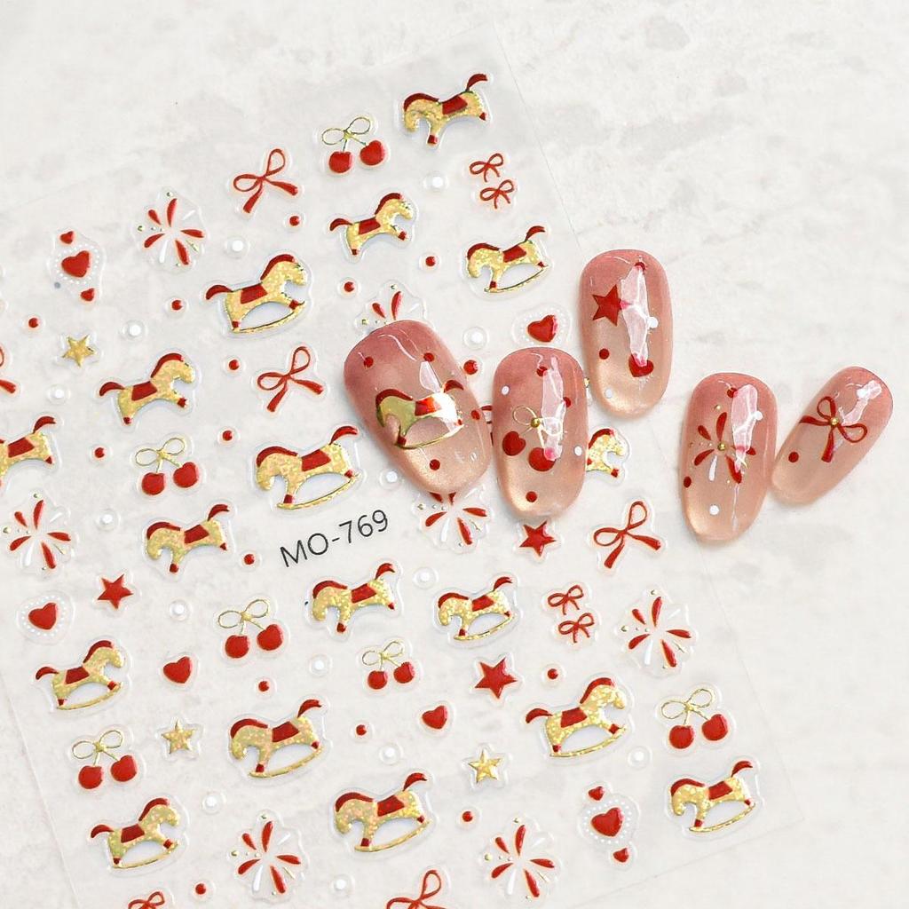 3D Cute Polka Dot Little Horse Glitter Nail Art Stickers for New Year DIY