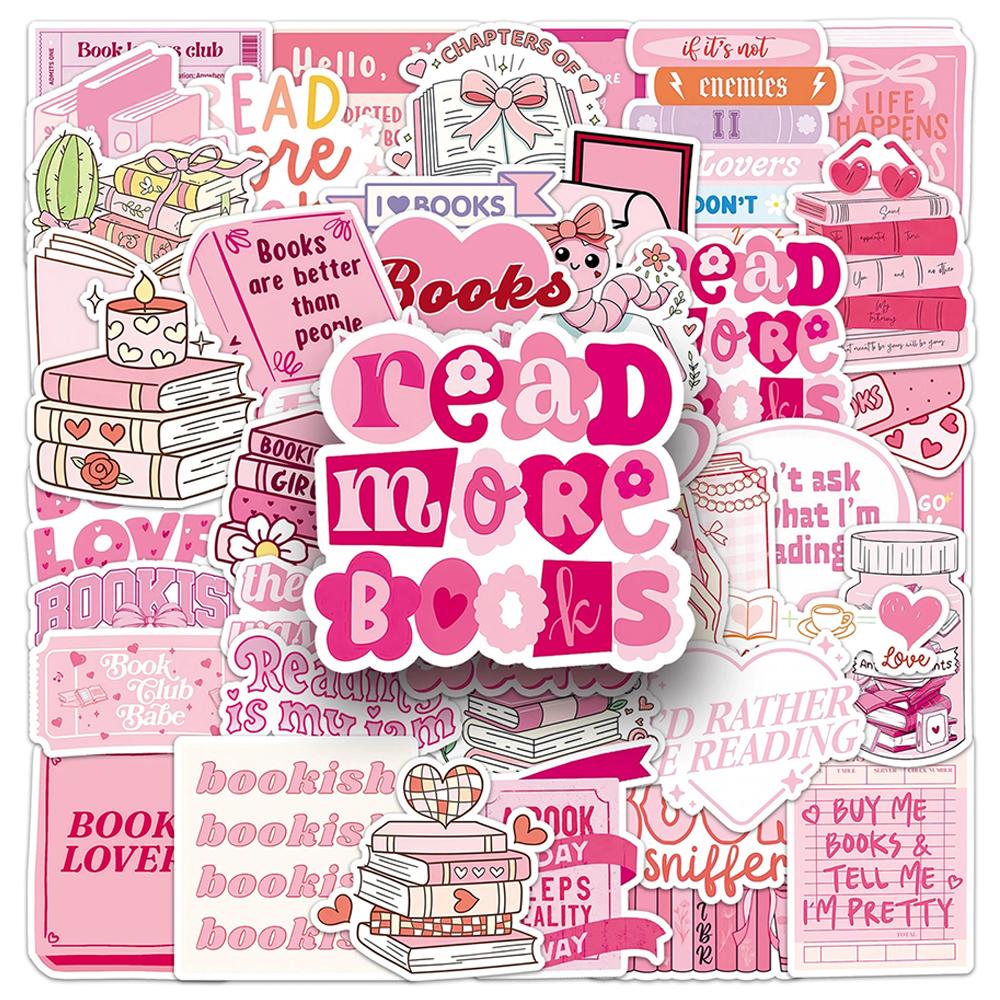 10/30/50pcs Pink Bookish Reading Book Cartoon Stickers Cute Aesthetic Graffiti Decals Notebook Suitcase Phone Sticker Toy Gift