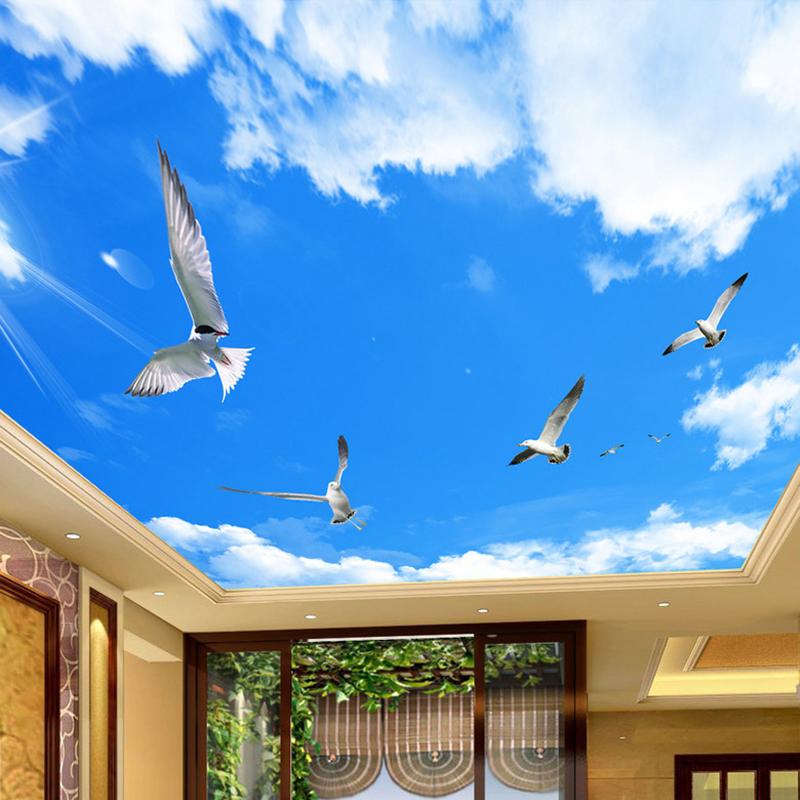 Carta da Parati 3D per Casa Decorazione Murale Cielo Blu Nuvole Bianche Uccello in Volo Affreschi per Soffitto Carta da Parati per Soggiorno Pareti della Camera da Letto 3D