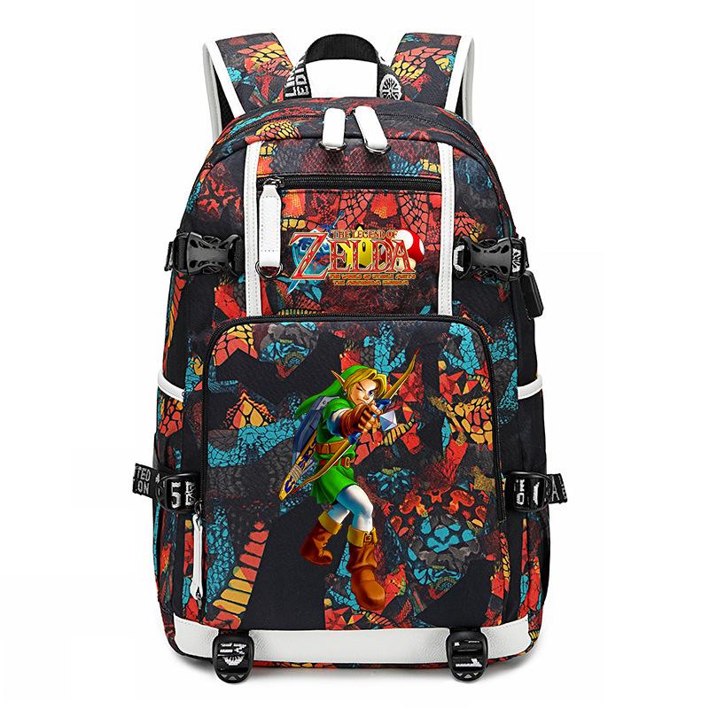 Zelda Zelda Plecak z Nadrukiem Akcesoria Outdoorowy Port USB Duża Pojemność Plecak Podróżny