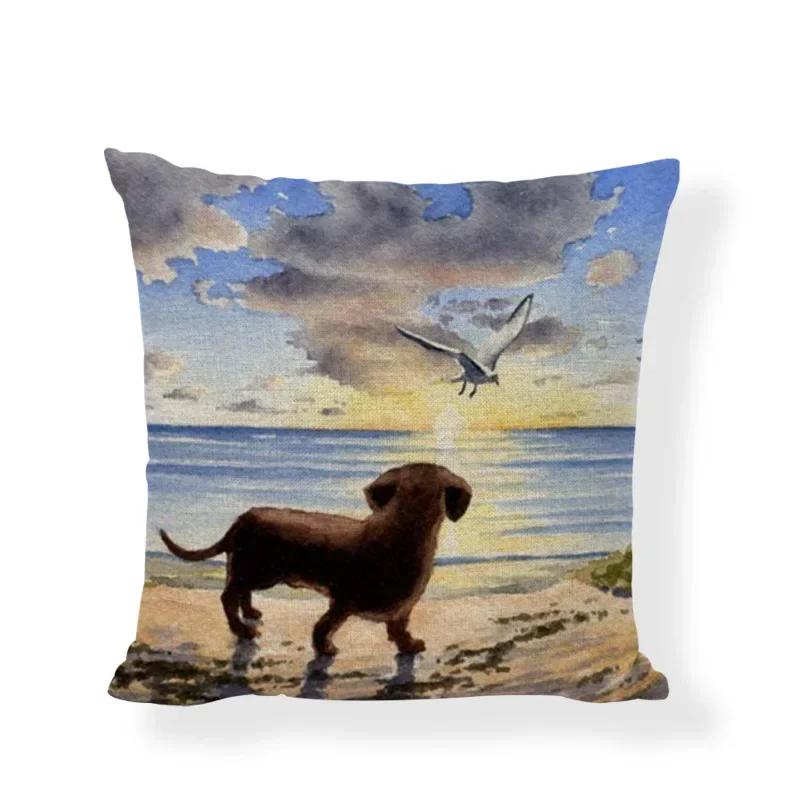 New Design Dog Cushion Covers Cute Animal Seagull Butterfly Painted Home Decor Living Room Couch Gifts Throw Pillows Cases