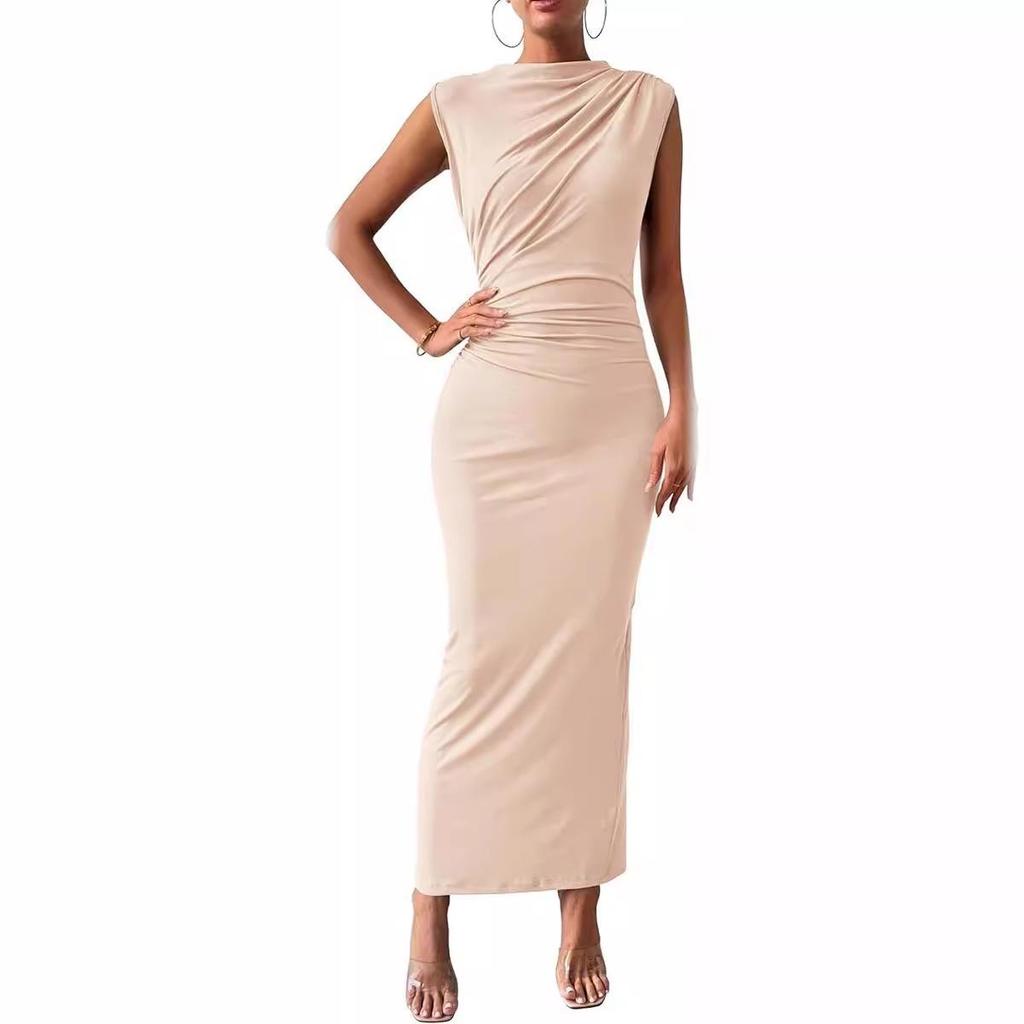 European Spring/Summer Sleeveless Back Slit Pleated Tight-Fitting Women's Dress 2026