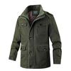 Spring Autumn Large Size Mens Single-layer Retro Standing Collar Windproof Multi-Pocket Workwear Zipper Casual Jacket Outerwear