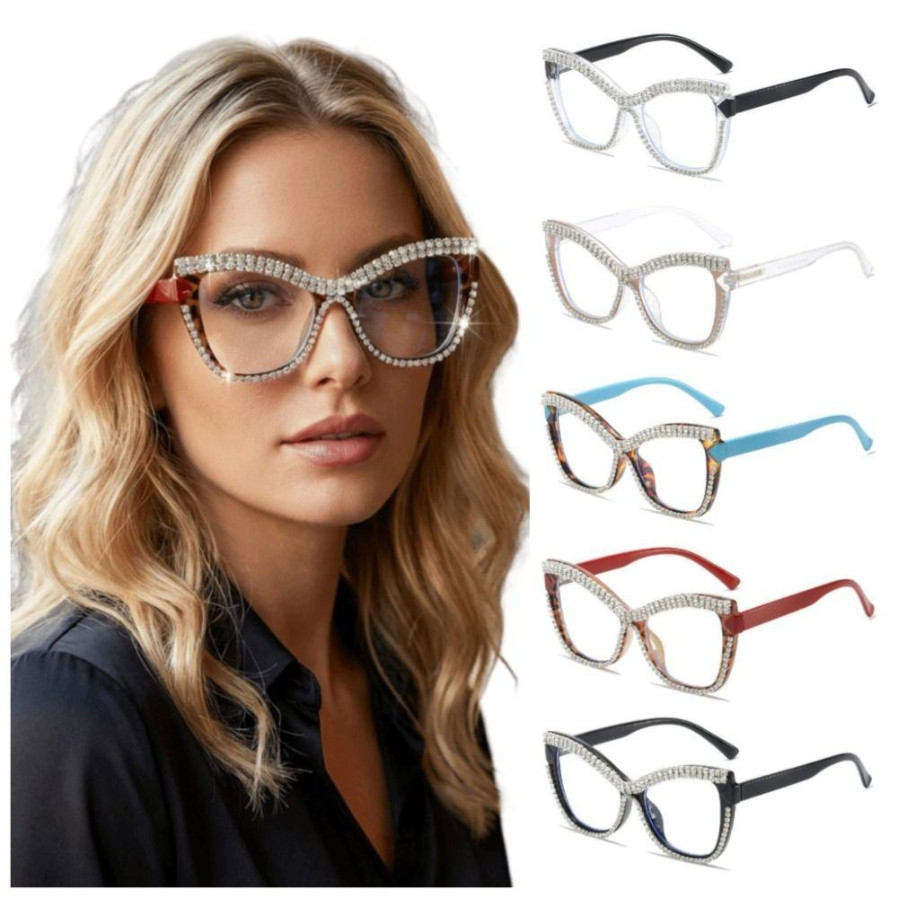 INS Rhinestone Glasses Luxury Large Frame Eyewear Comfortable To Wear Women Spectacles Selfie