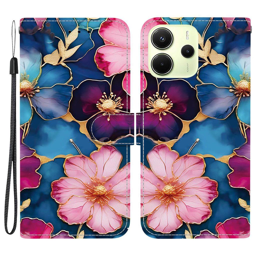 Für Xiaomi Redmi Note 14 4G (163,25 mm) Geldbörsenhülle Musterdruck Leder Ständer Handyhülle mit Riemen