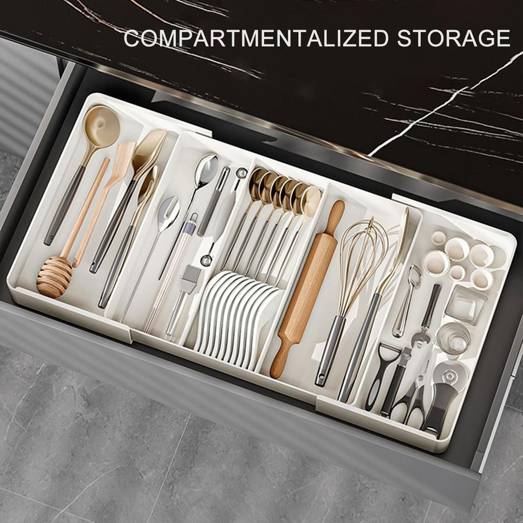 Expandable Drawer Organizers for Kitchen Utensils Adjustable Tray with Multiple Compartments for Spoons Forks and Knives