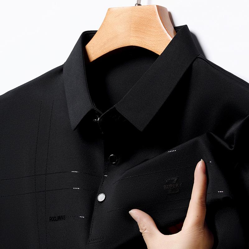 

Рубашка поло из ледяного шелка, мужская летняя свободная футболка с короткими рукавами и лацканами, быстросохнущая футболка для папы, деловая футболка 4XL чёрный