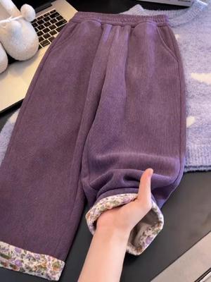 Girls' Corduroy Wide-Leg Sports Pants - Fashionable Plush Winter 2025 Collection for Big Kids