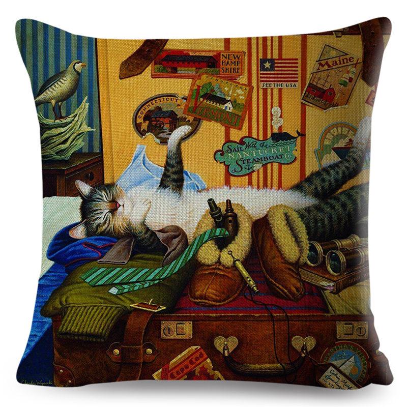 Cute Book Cat Party Cushion Cover Decor Cartoon Animal Pillowcase Printing Cojines Polyester Pillow Case  for Sofa Home 45x45cm