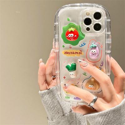 Coque de protection arrière souple transparente pour Iphone, compatible modèles 14, 12, 11, 13 Pro Max, Xr, X, Xs Max, légumes 3d, aubergine, tomate