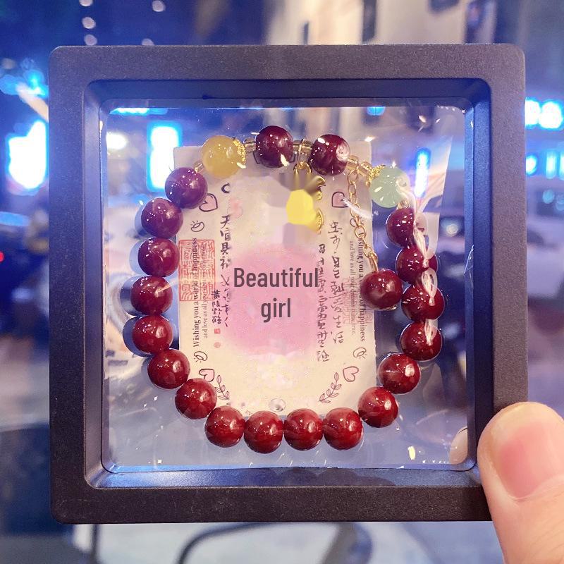 Imitation Cinnabar Beaded Bracelet with Four-Leaf Clover Charm - Ladies Night Market Jewelry