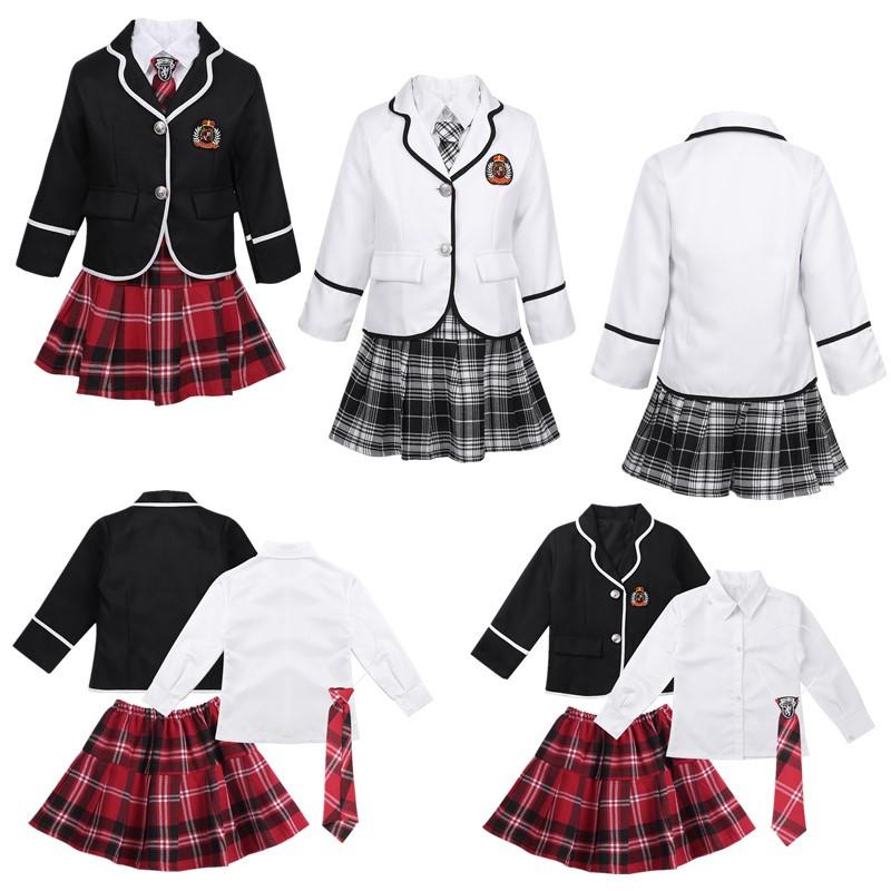 British Korean Japanese School Girls JK Uniform Pleated Skirt Anime Cosplay Costume Long Sleeve Coat Winter Clothing