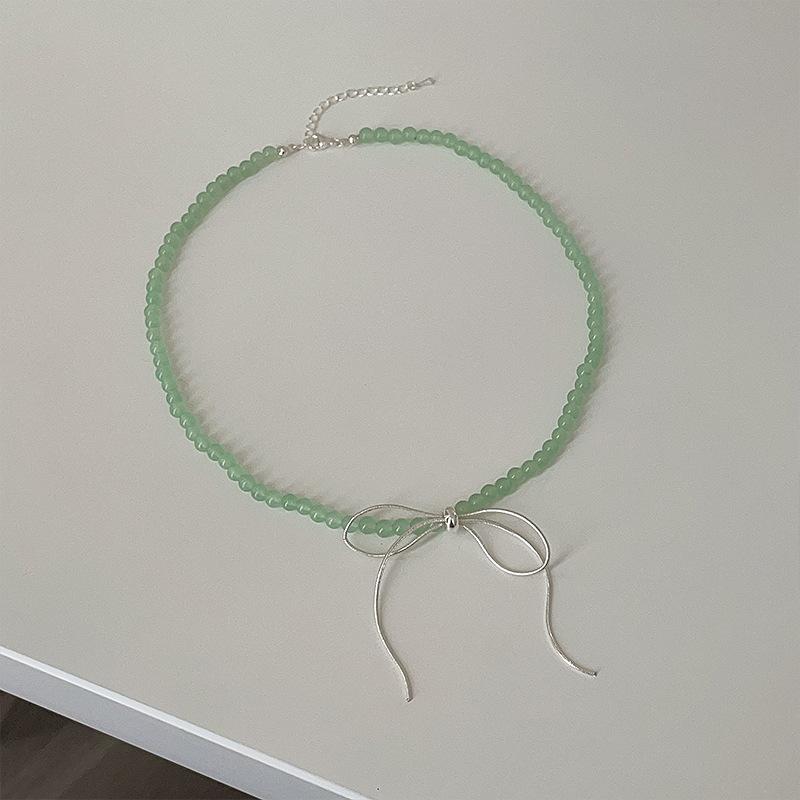 Unique Niche Bow Beaded Necklace Women'S Fresh And Elegant Fashion Personality Temperament Versatile Neck Chain Collarbone Chain