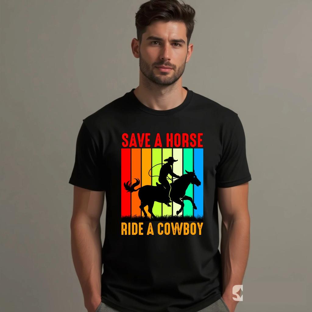 Save A Horse Ride A Cowboy T-Shirt, Funny Horse Riding Lover Joke Vintage Gift