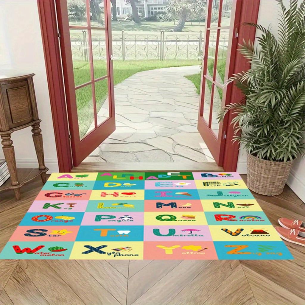 Alphabet Learning Kids Rug Educational ABC Letters with Illustrations Floor Mat for Preschool Bedroom Nursery Classroom Decor