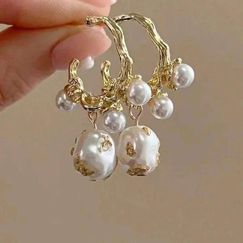 Exaggerated Metal Glossy Irregular Distorted Geometric Large Earrings for Women  Fashion Personality Party Vintage Zircon Gifts