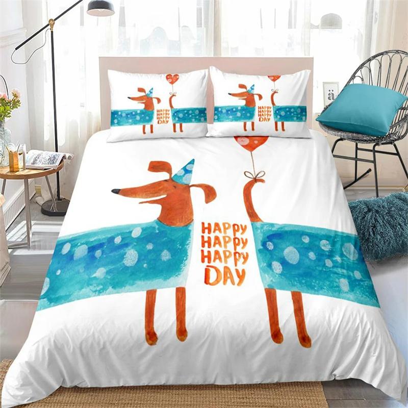Cartoon Haustier Bettwäsche Set Dackel Wursthund Bettbezug Set Niedlich Kinder Teenager Steppdeckenbezug Taupe Bettdecke Hund Heimtextil