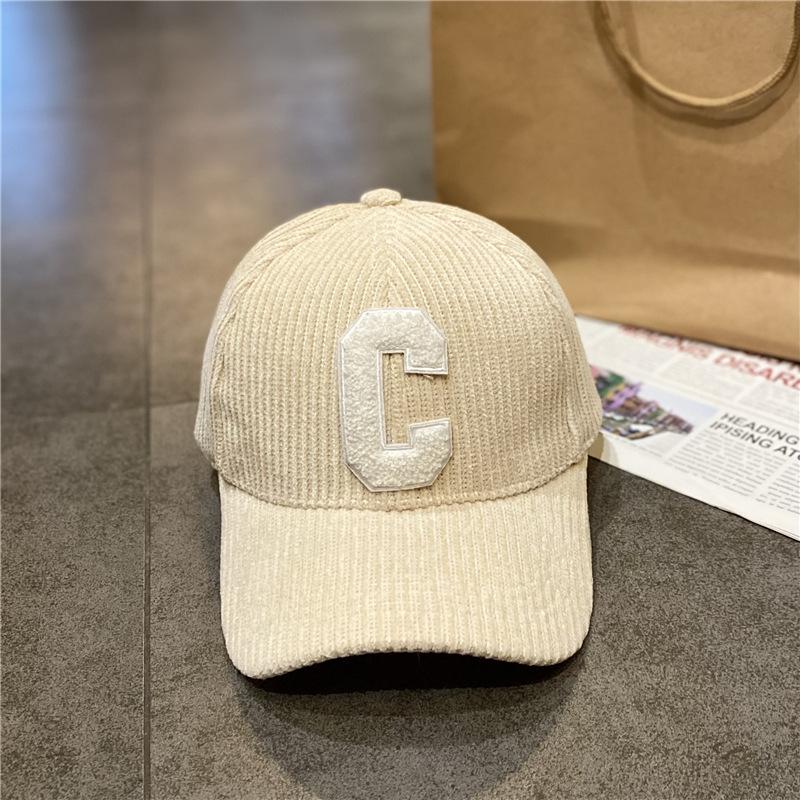 C shaped Baseball Hat for Women Corduroy Korean Style Trend Ins Style Versatile Thickened Autumn Student Bend Brim Baseball Hat for Men