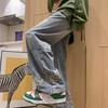 Jeans casual da uomo con motivo a fiamma, grandi tasche, pantaloni lunghi, dritti, gamba larga, design High Street, pantaloni in denim usurati
