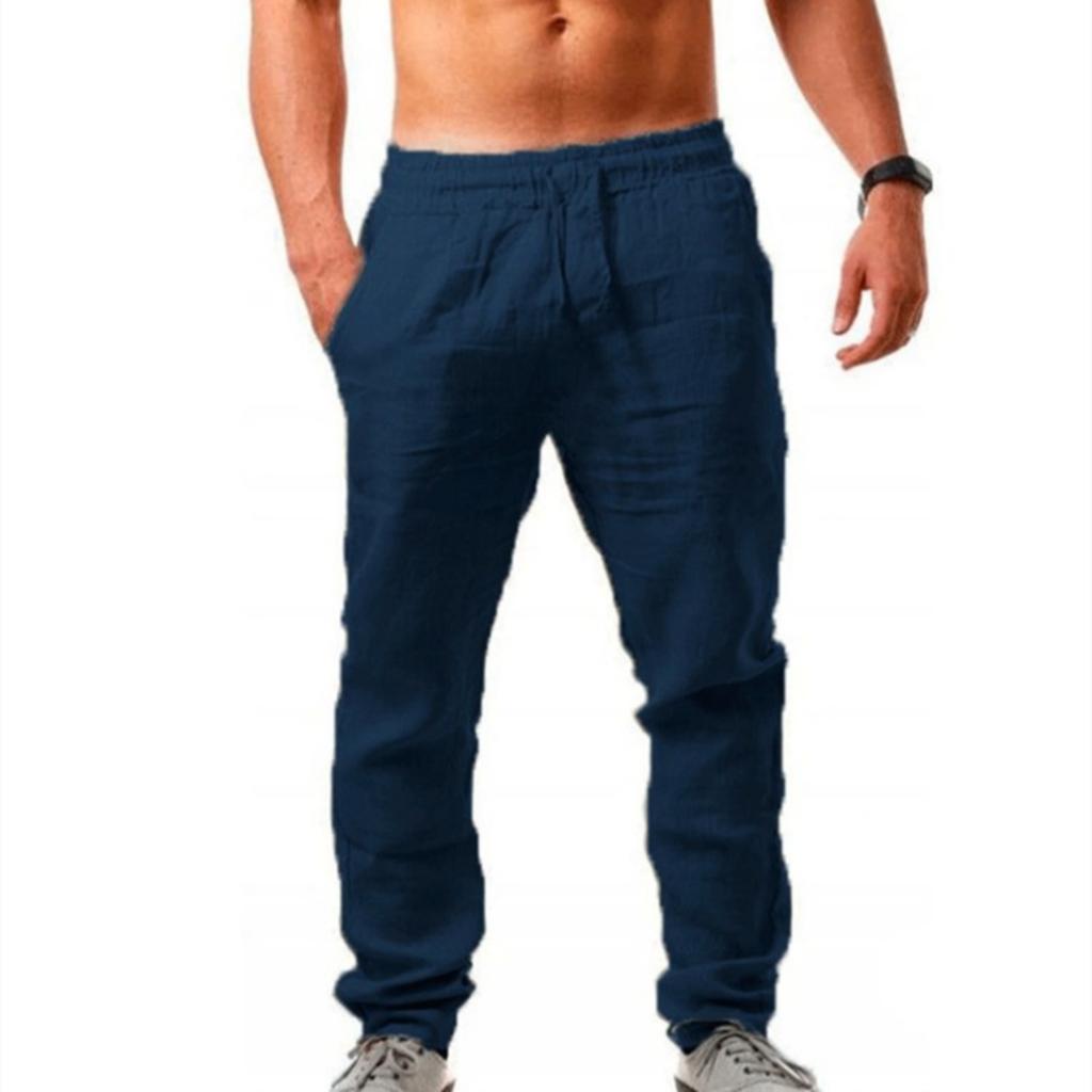 Men's Casual -color Breathable Lightweight Cotton And Linen Loose-fitting Casual Sports Pants