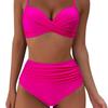 Costume da Bagno Donna Colore Unico Pieghettato Vita Alta Sexy Bikini Tankini Abbigliamento da Spiaggia