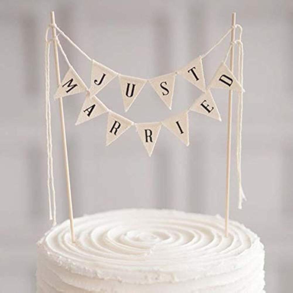 

Wedding Cake Topper Vintage Affair Rustic Just Married Wedding Cake or Cheese Bunting Bridal Shower Bachelorette Party Decor 1pcs