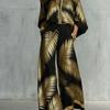 1116 New European and American Style Fashion Luxury Black Gold Baroque Print Nine-quarter Sleeve Wide-leg Pants Set Women's Two-piece Set