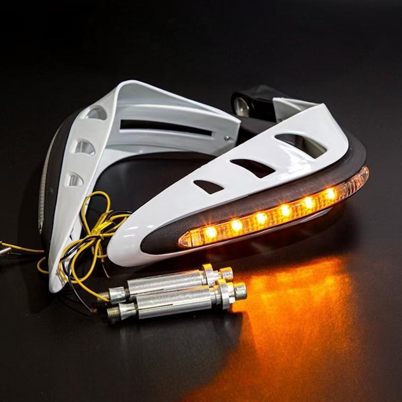 1 Pair Brake Lever Guard with LED Light HandGuard Hand shield Protector with Air guide holes for Motorcycle Scooter Moped yellow-light white