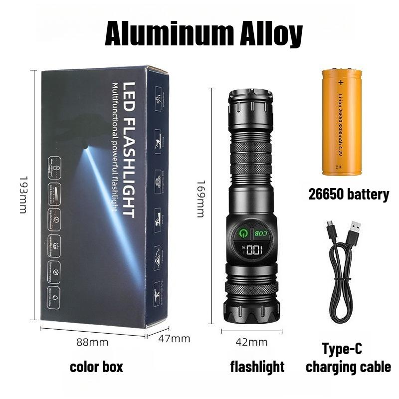 LED Flashlight 5 Lighting Modes COB Red Side Light with Magnet USB Rechargeable Torch Light Built In Battery for Hiking