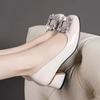 French Single Shoes New Autumn Soft Leather Square Head Square Buckle Rhinestone Thick Heel Temperament High Heels