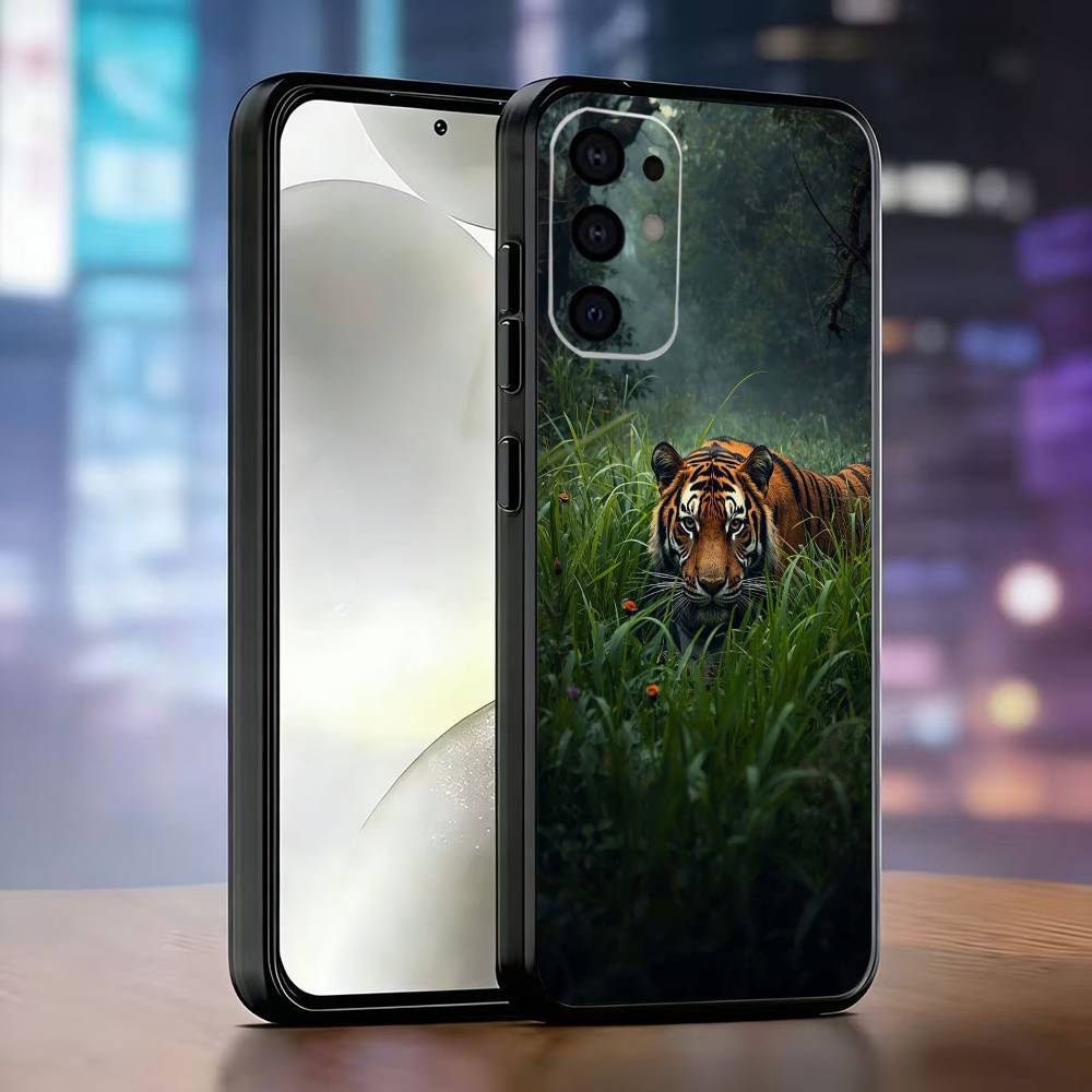 Funda de Teléfono Tema Tigre Silicona Suave Negra Para Samsung S25,S24,S21,S22,S23,S30,Ultra,S20,Plus,Fe,Lite