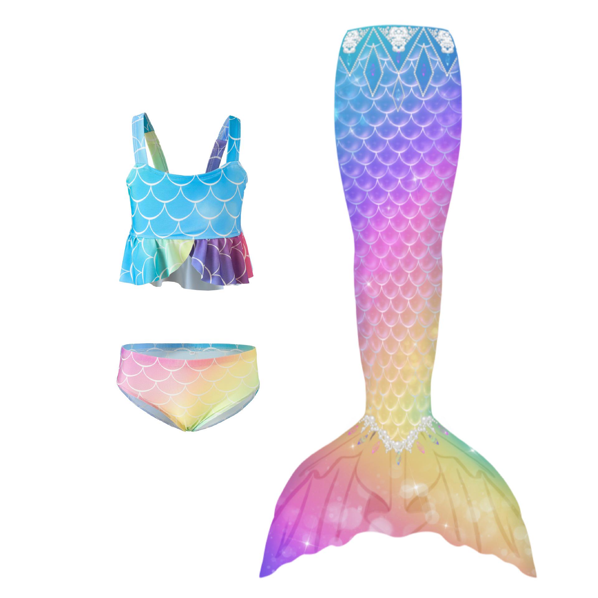 Children s Three-Piece Mermaid Bikini Swimsuit Set - Includes Princess Dress Performance Costume for Kids 140
