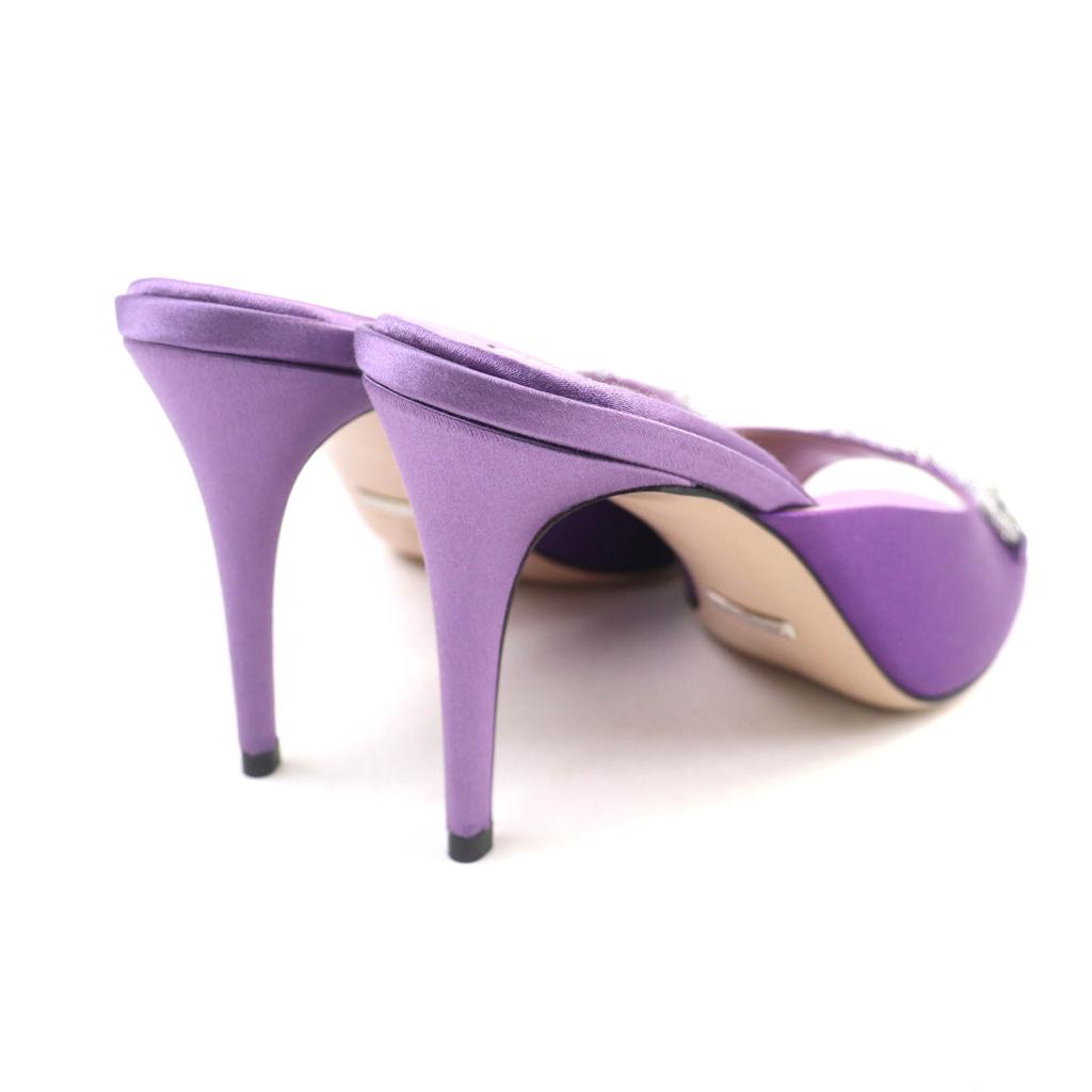 Excellent GUCCI Mule Horsebit Crystal Satin Purple Satin Women 38 771594 Used