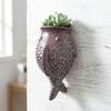 Adornos de Peces Estilo Rústico Macetero de Pared sin Taladro Cerámica Floral Decorativa Única Exterior