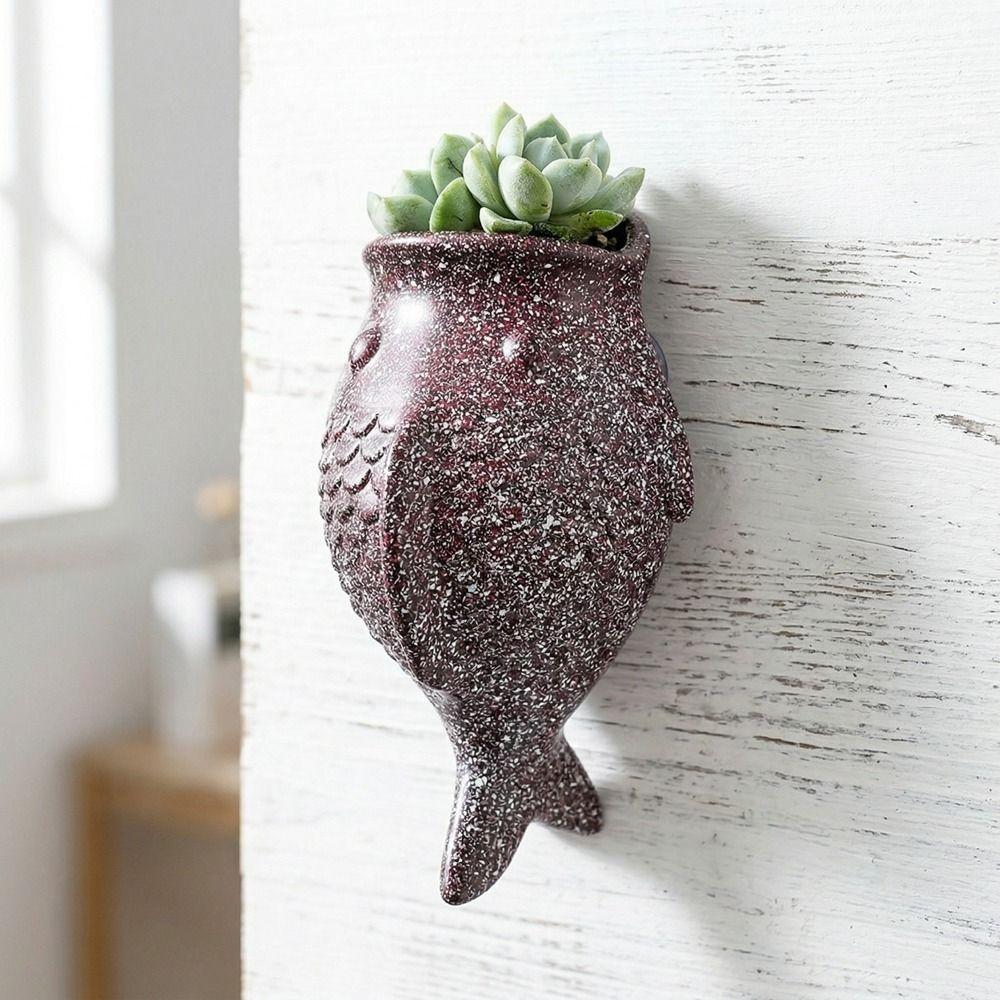 Adornos de Peces Estilo Rústico Macetero de Pared sin Taladro Cerámica Floral Decorativa Única Exterior